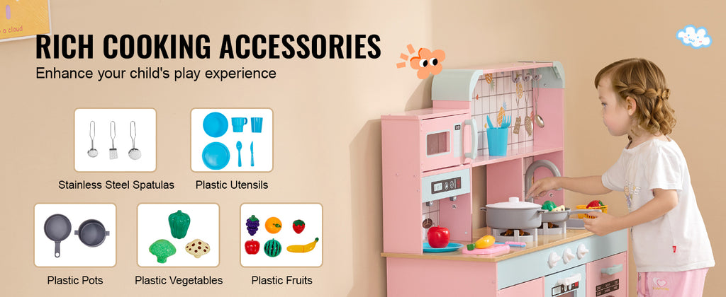SucceBuy Pretend Play Cooking Toy for Kids Chef Playset Kitchen Accessories with Lights & Sounds for Toddles Girls Boys