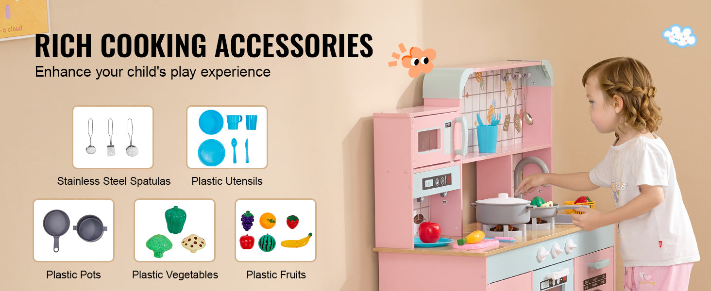 SucceBuy Pretend Play Cooking Toy for Kids Chef Playset Kitchen Accessories with Lights & Sounds for Toddles Girls Boys