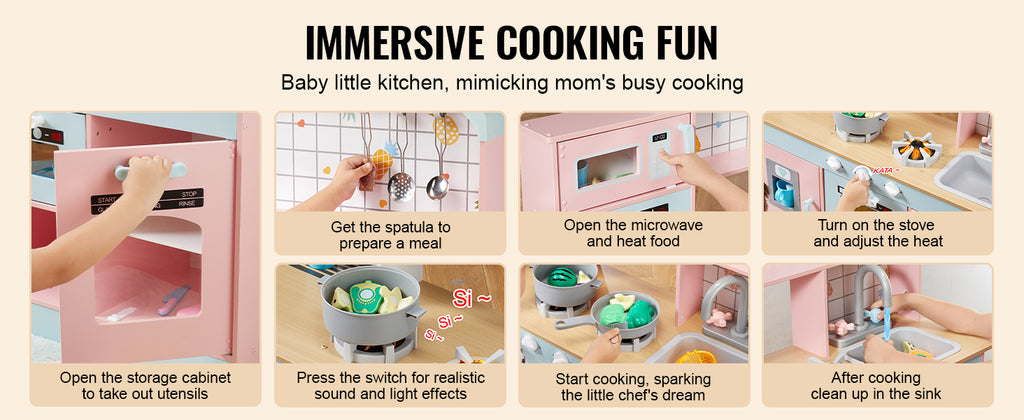 SucceBuy Pretend Play Cooking Toy for Kids Chef Playset Kitchen Accessories with Lights & Sounds for Toddles Girls Boys