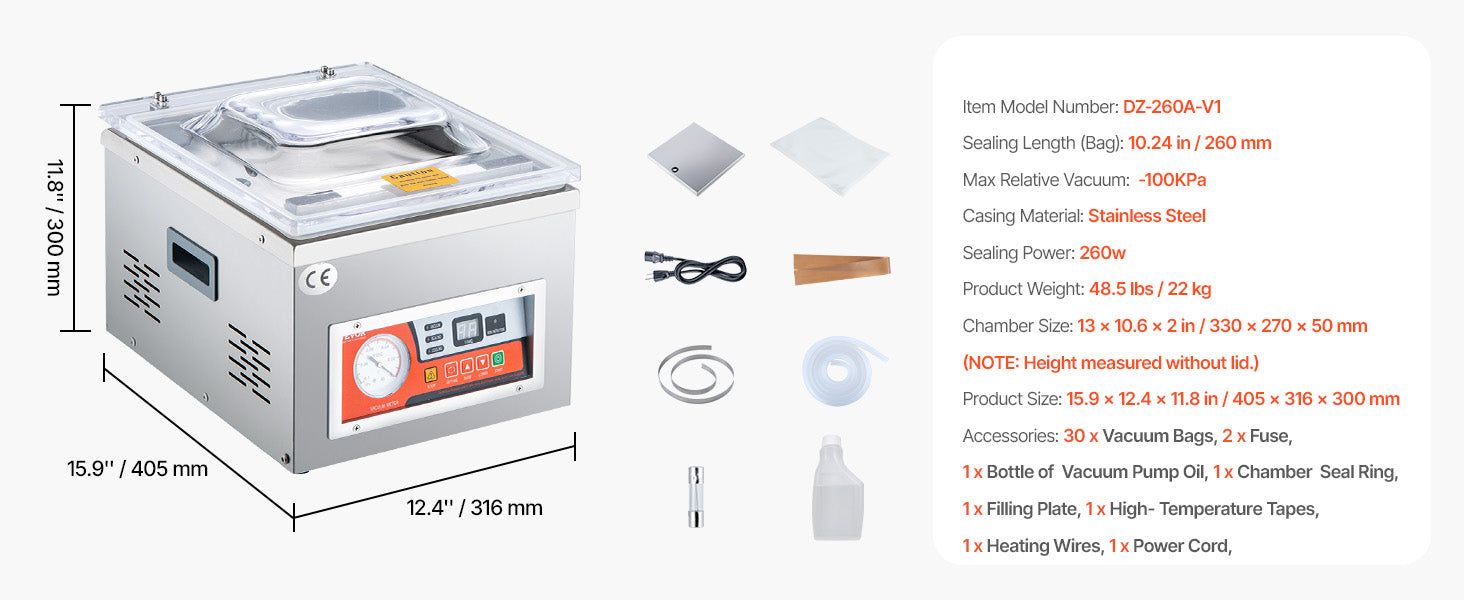 SucceBuy DZ-260A Chamber Vacuum Sealer with 15.7" Sealing Length Kitchen Vacuum Packing Machine for Home Foods Meats Marinades