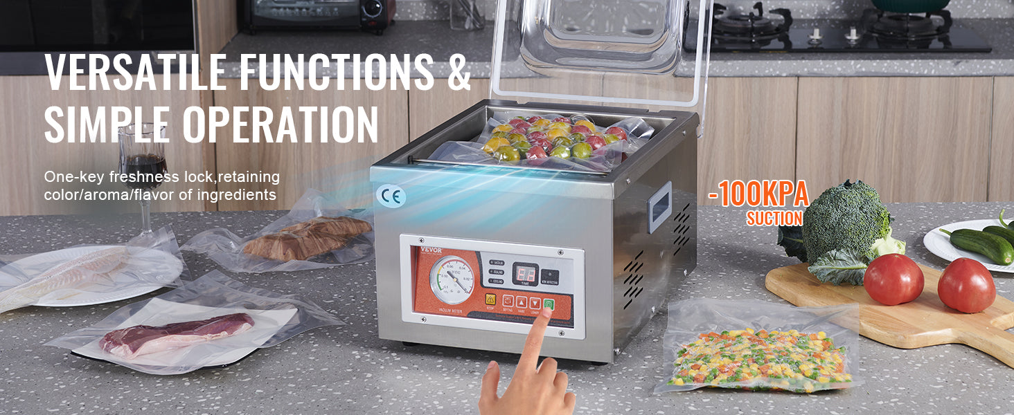 SucceBuy DZ-260A Chamber Vacuum Sealer with 15.7" Sealing Length Kitchen Vacuum Packing Machine for Home Foods Meats Marinades