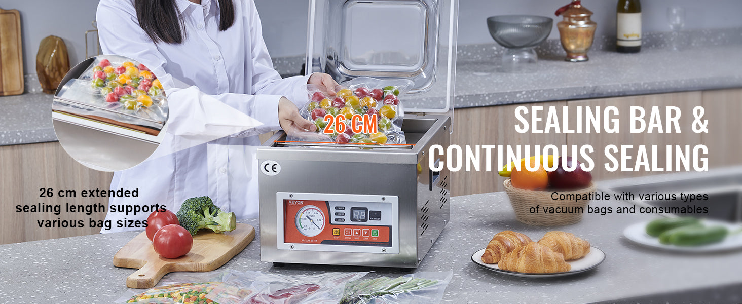 SucceBuy DZ-260A Chamber Vacuum Sealer with 15.7" Sealing Length Kitchen Vacuum Packing Machine for Home Foods Meats Marinades
