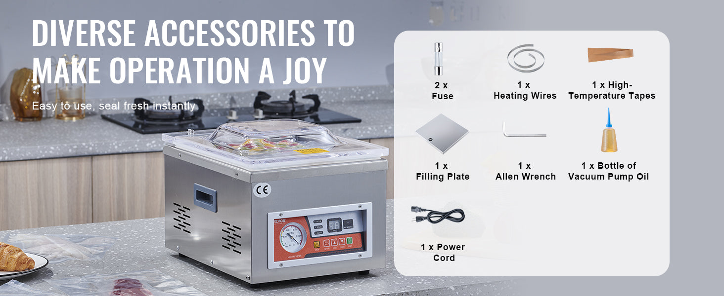 SucceBuy DZ-260A Chamber Vacuum Sealer with 15.7" Sealing Length Kitchen Vacuum Packing Machine for Home Foods Meats Marinades